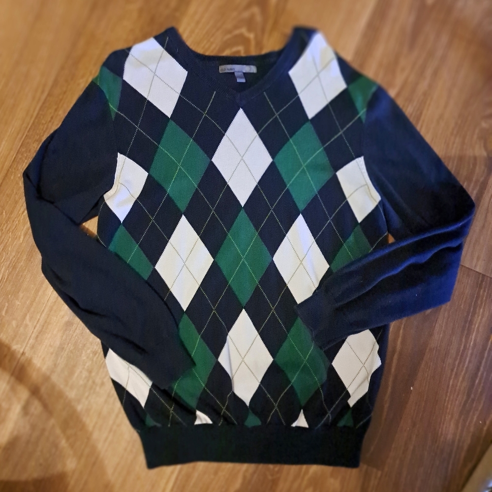 Old Navy Argyle Cotton Lightweight Pullover Sweater Sz L